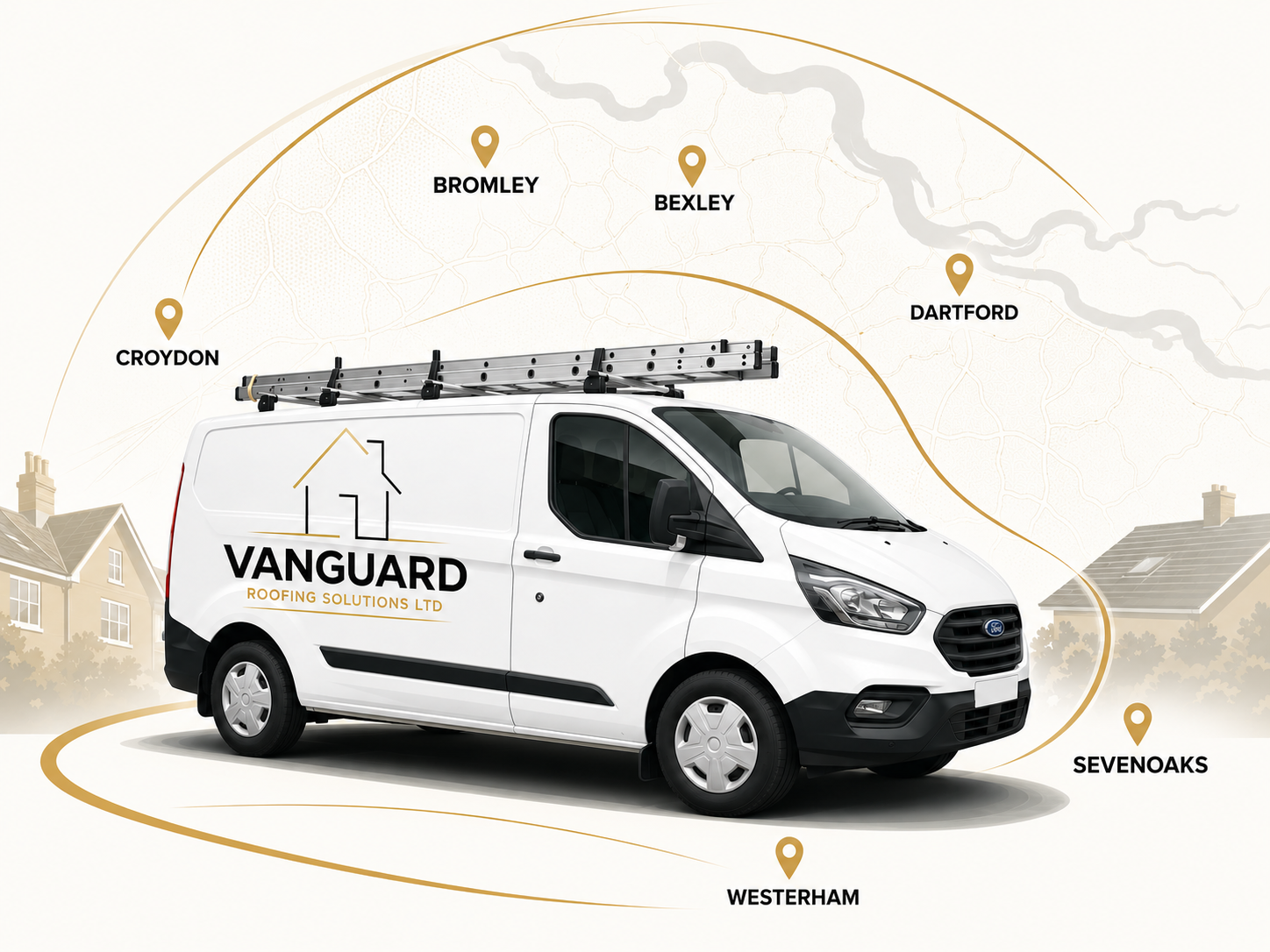 Illustrated Vanguard Roofing Solutions service area map